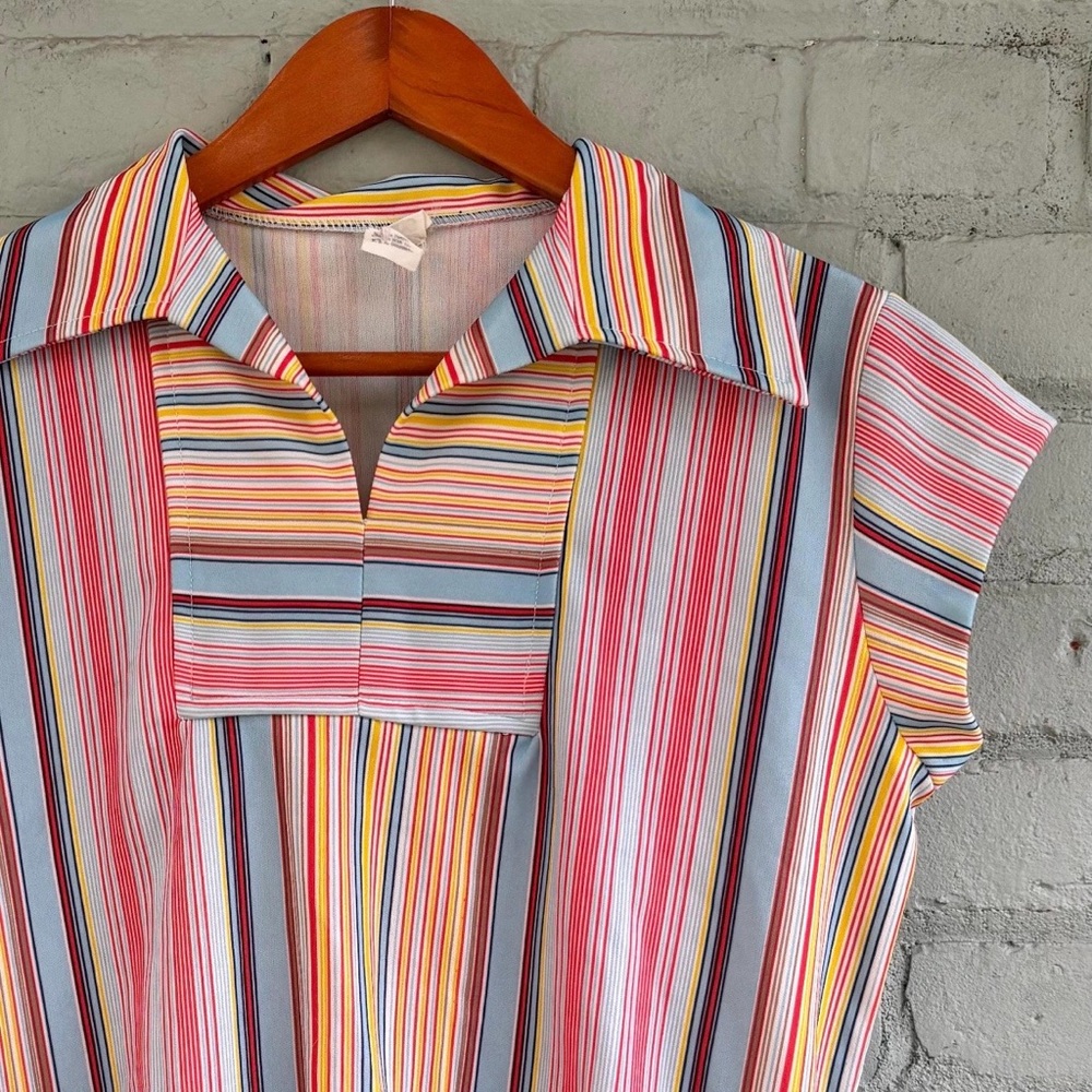 Vintage 70s Striped Multicolor Women's Top - Picture 2 of 9